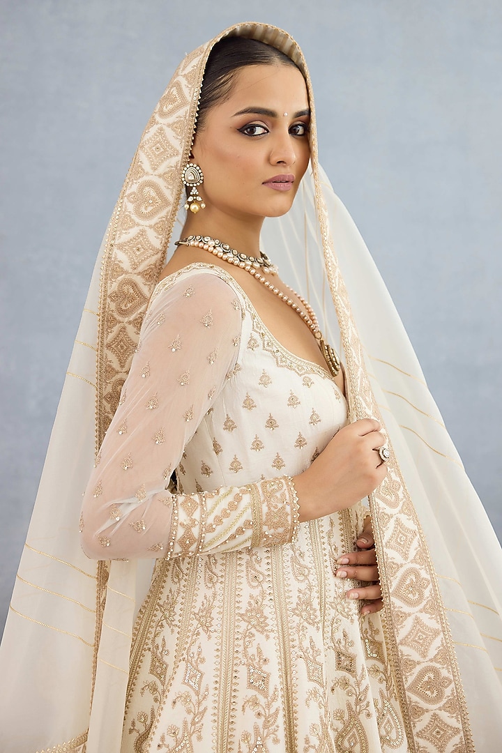Ivory Jeni Silk Embroidered Bridal Anarkali Set by Torani at Pernia's Pop Up Shop
