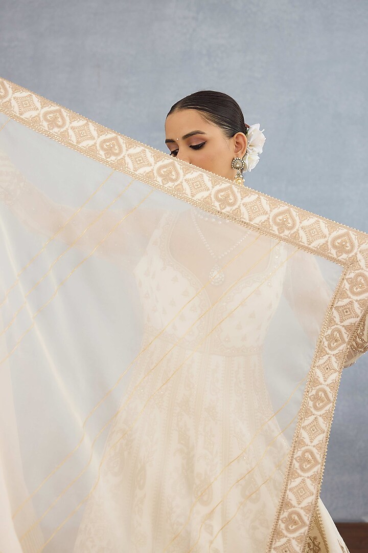 Ivory Jeni Silk Embroidered Bridal Anarkali Set by Torani at Pernia's Pop Up Shop