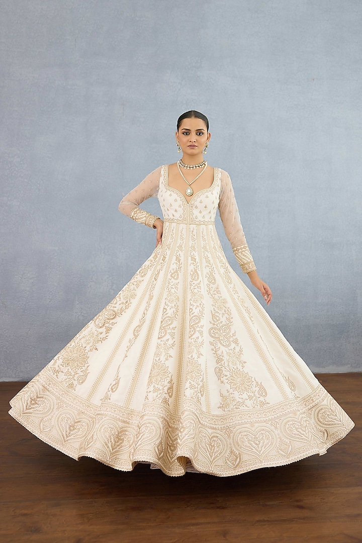 Ivory Jeni Silk Embroidered Bridal Anarkali Set by Torani at Pernia's Pop Up Shop
