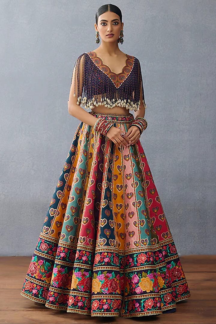 Multi-Colored Raw Silk & Jeni Silk Bridal Lehenga Set by TORANI at Pernia's Pop Up Shop