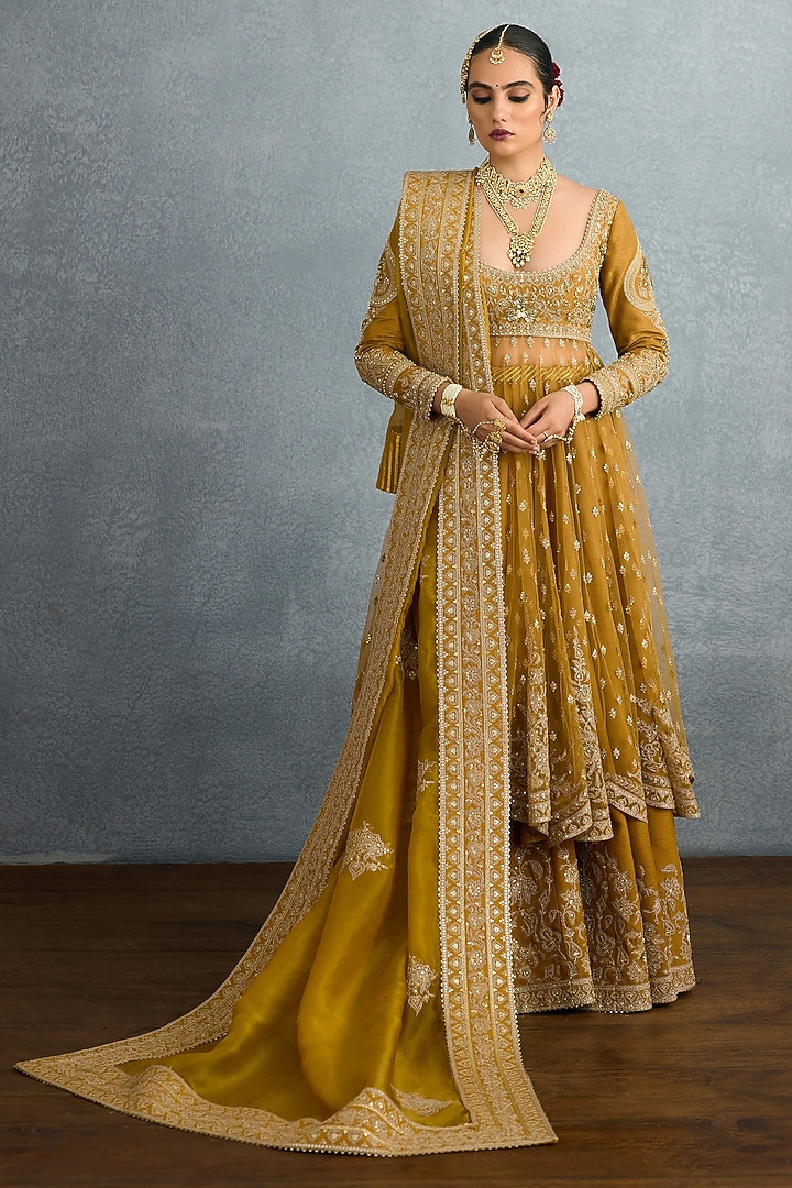 Ochre Jeni Silk Embroidered Bridal Anarkali Set by Torani at Pernia's Pop Up Shop