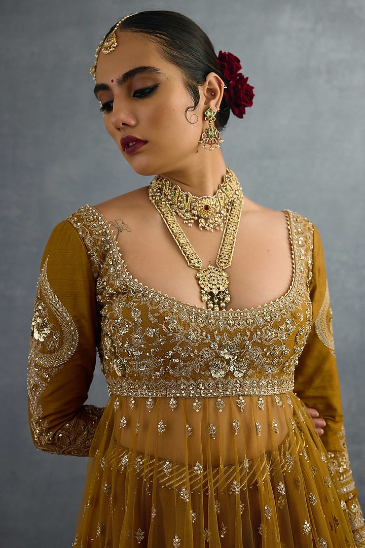 Ochre Jeni Silk Embroidered Bridal Anarkali Set by Torani at Pernia's Pop Up Shop