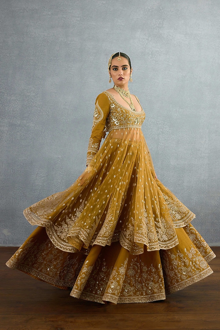 Ochre Jeni Silk Embroidered Bridal Anarkali Set by Torani at Pernia's Pop Up Shop