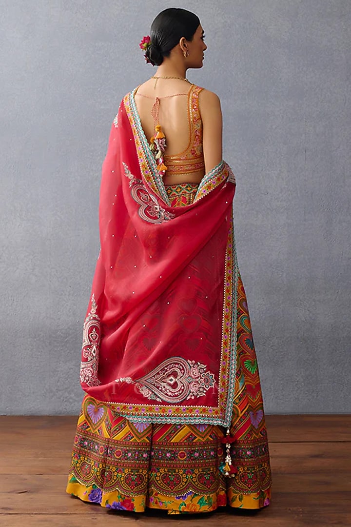 Yellow Silk Slub & Jeni Silk Printed Bridal Lehenga Set by TORANI at Pernia's Pop Up Shop