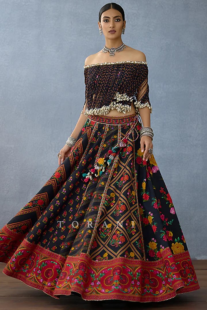 Multi-Colored Raw Silk Printed Bridal Lehenga Set by TORANI at Pernia's Pop Up Shop