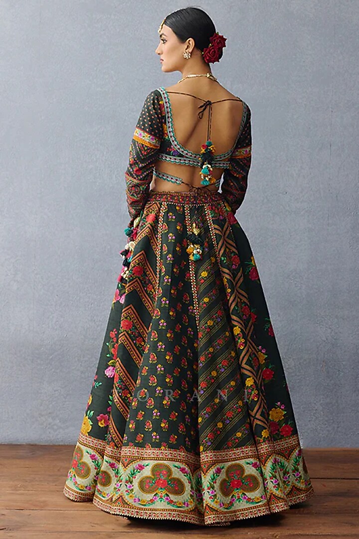 Green Organza & Jeni Silk Printed Wedding Lehenga Set by TORANI at Pernia's Pop Up Shop