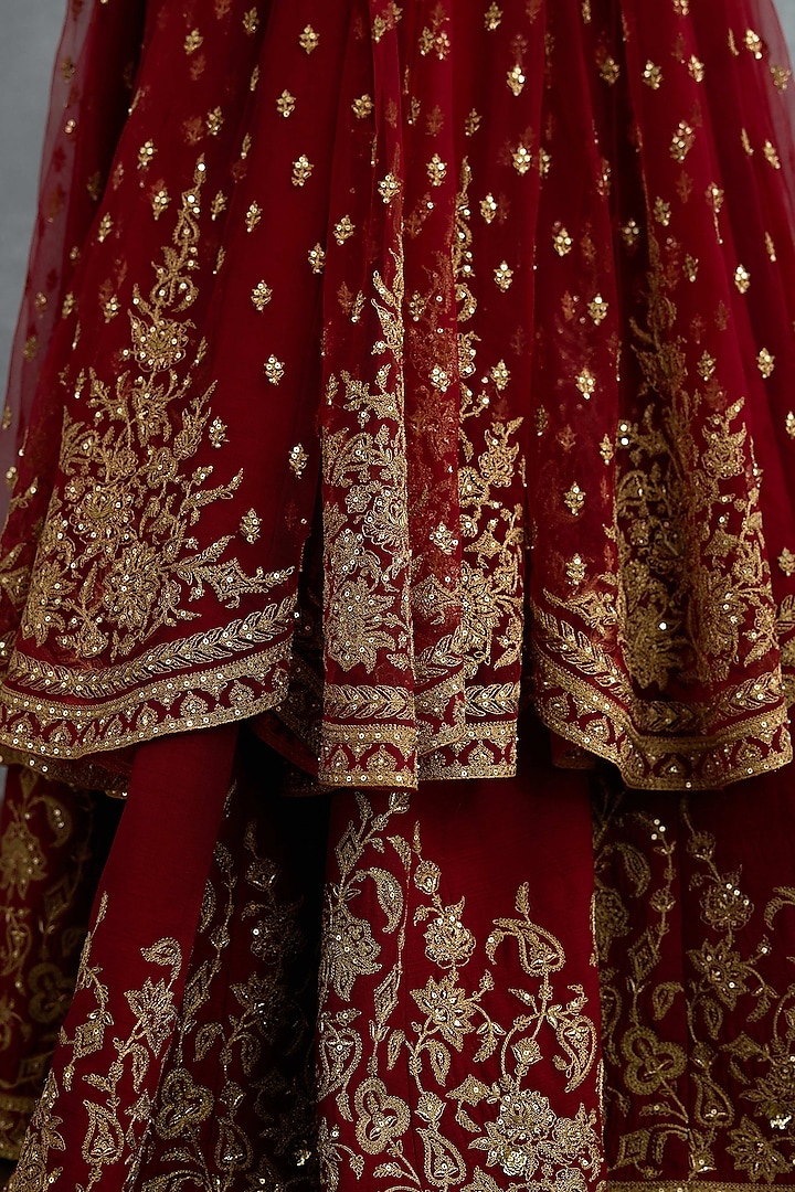Red Jeni Silk Embroidered Bridal Anarkali Set by Torani at Pernia's Pop Up Shop