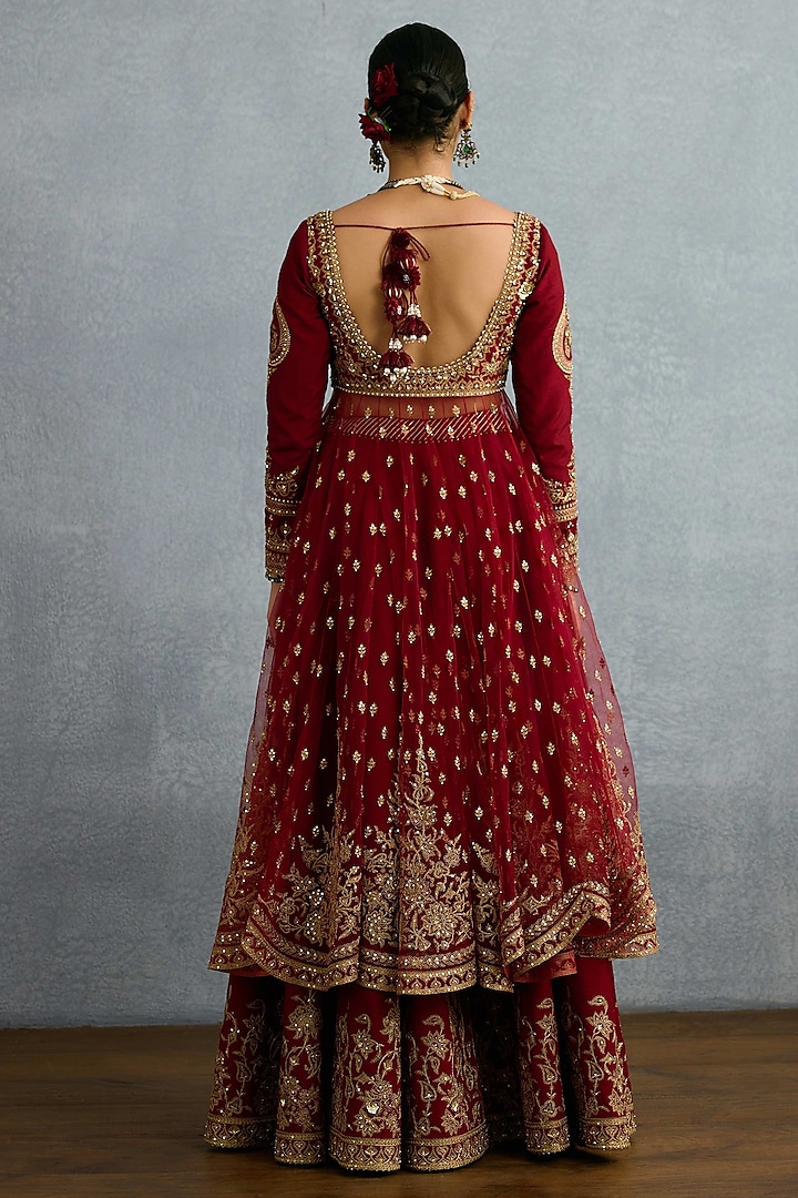Red Jeni Silk Embroidered Bridal Anarkali Set by Torani at Pernia's Pop Up Shop