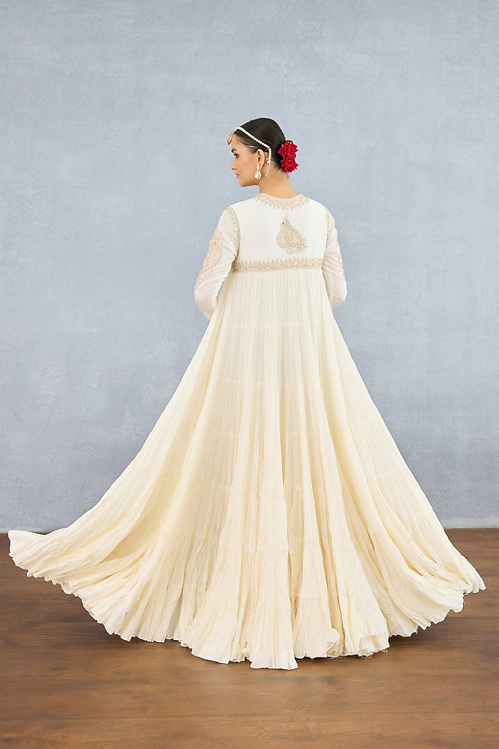 Ivory Muslin Silk Embroidered Wedding Anarkali by Torani at Pernia's Pop Up Shop