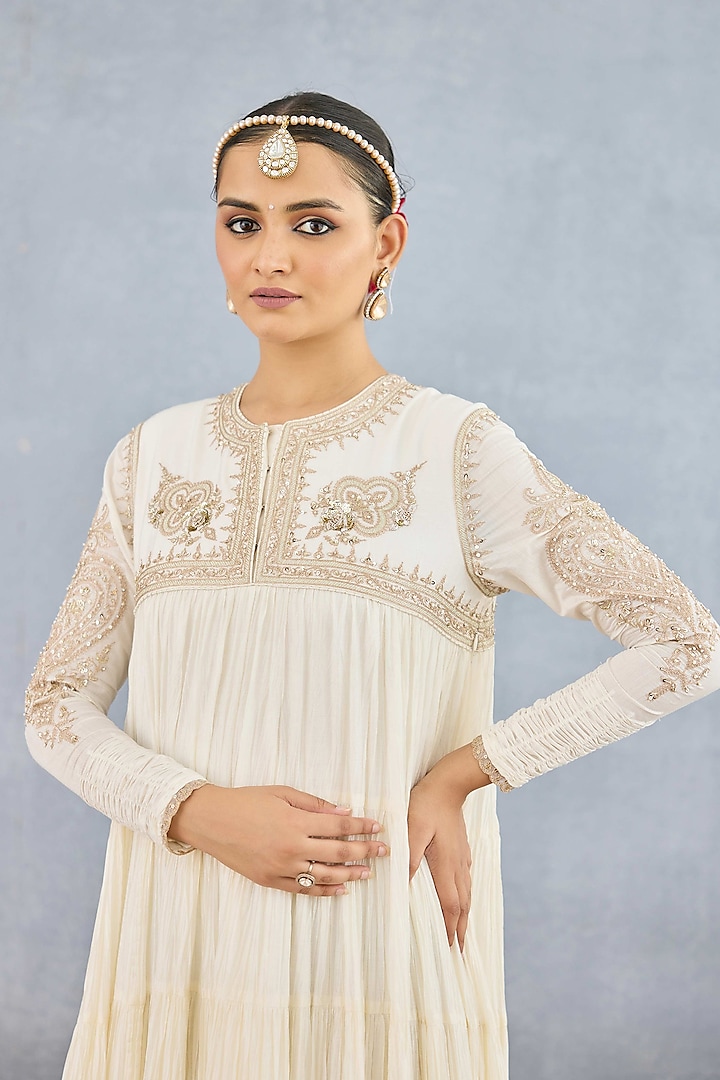Ivory Muslin Silk Embroidered Wedding Anarkali by Torani at Pernia's Pop Up Shop