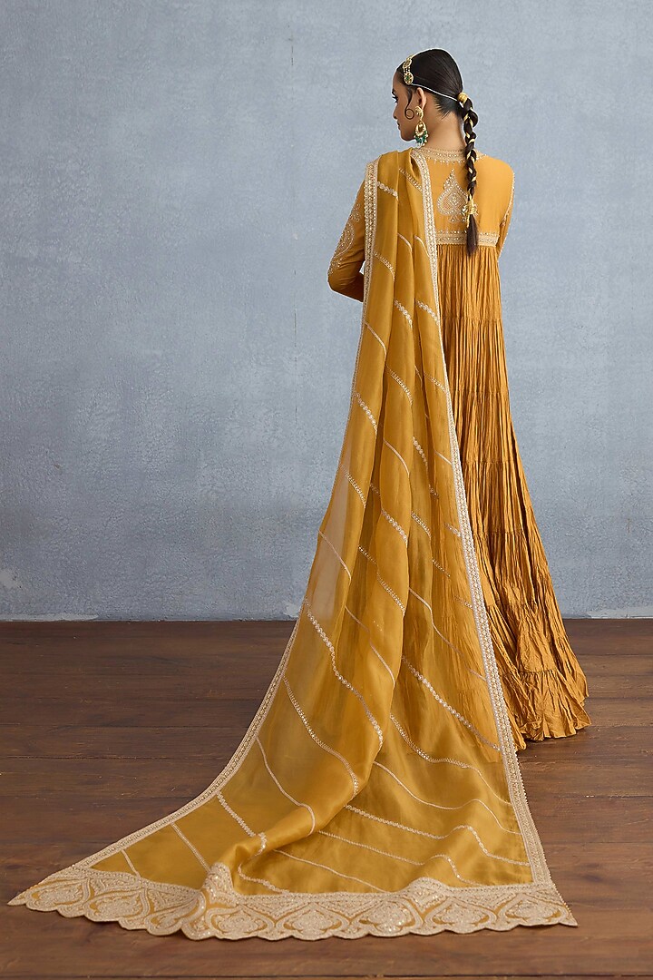 OChre Muslin Silk Embroidered Bridal Anarkali Set by Torani at Pernia's Pop Up Shop