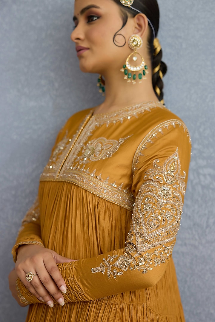 OChre Muslin Silk Embroidered Bridal Anarkali Set by Torani at Pernia's Pop Up Shop