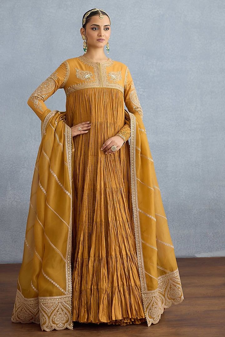 OChre Muslin Silk Embroidered Bridal Anarkali Set by Torani at Pernia's Pop Up Shop