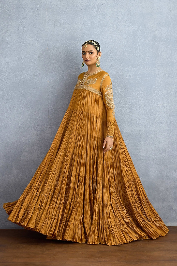 OChre Muslin Silk Embroidered Bridal Anarkali Set by Torani at Pernia's Pop Up Shop