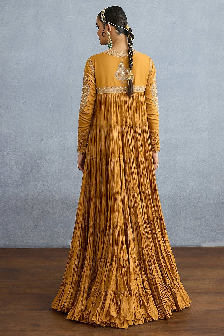 OChre Muslin Silk Embroidered Bridal Anarkali Set by Torani at Pernia's Pop Up Shop