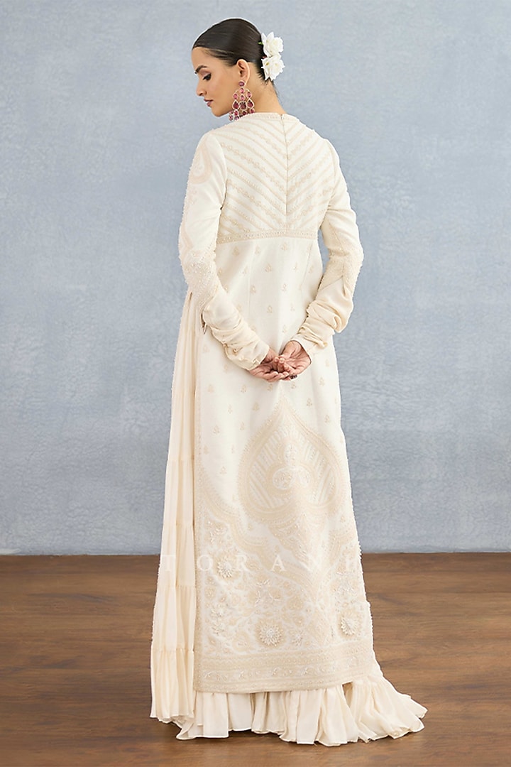 Ivory Muslin Silk Embroidered Jacket Party Wear Dress by Torani at Pernia's Pop Up Shop