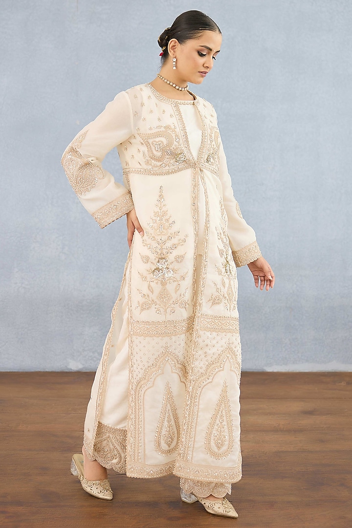 Ivory Jeni Silk Embroidered Jacket Set by Torani at Pernia's Pop Up Shop