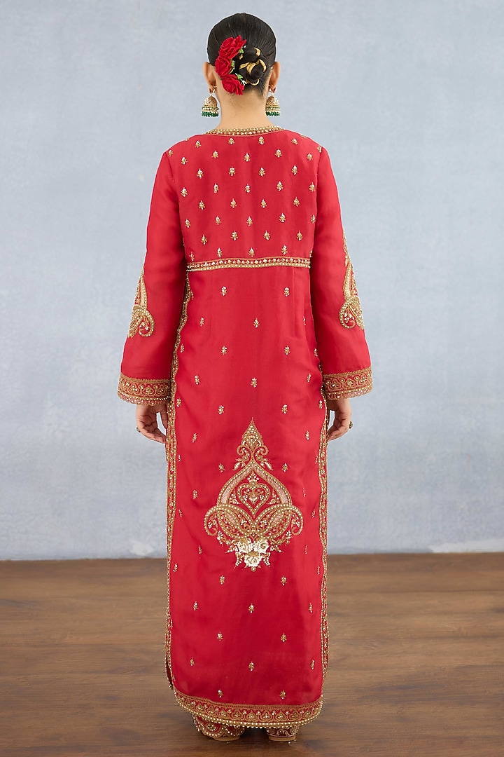 Red Jeni Silk Embroidered Jacket Set by Torani at Pernia's Pop Up Shop
