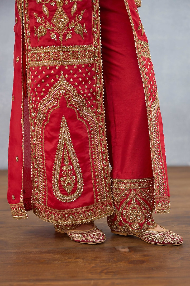 Red Jeni Silk Embroidered Jacket Set by Torani at Pernia's Pop Up Shop