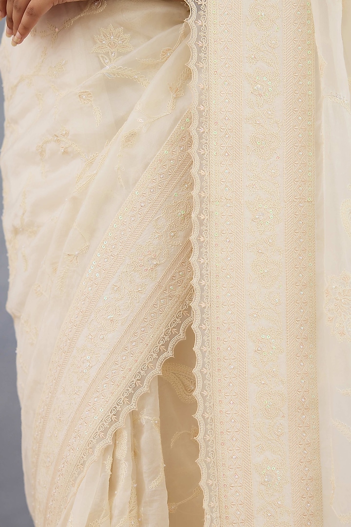 Ivory Jeni Silk & Organza Embroidered Reception Saree by Torani at Pernia's Pop Up Shop