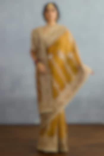 Ochre Butterfly Net & Organza Embroidered Reception Saree by Torani at Pernia's Pop Up Shop