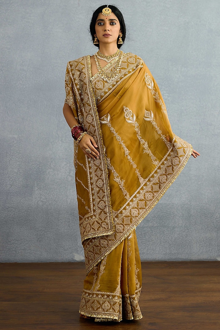 Ochre Butterfly Net & Organza Embroidered Reception Saree by Torani at Pernia's Pop Up Shop