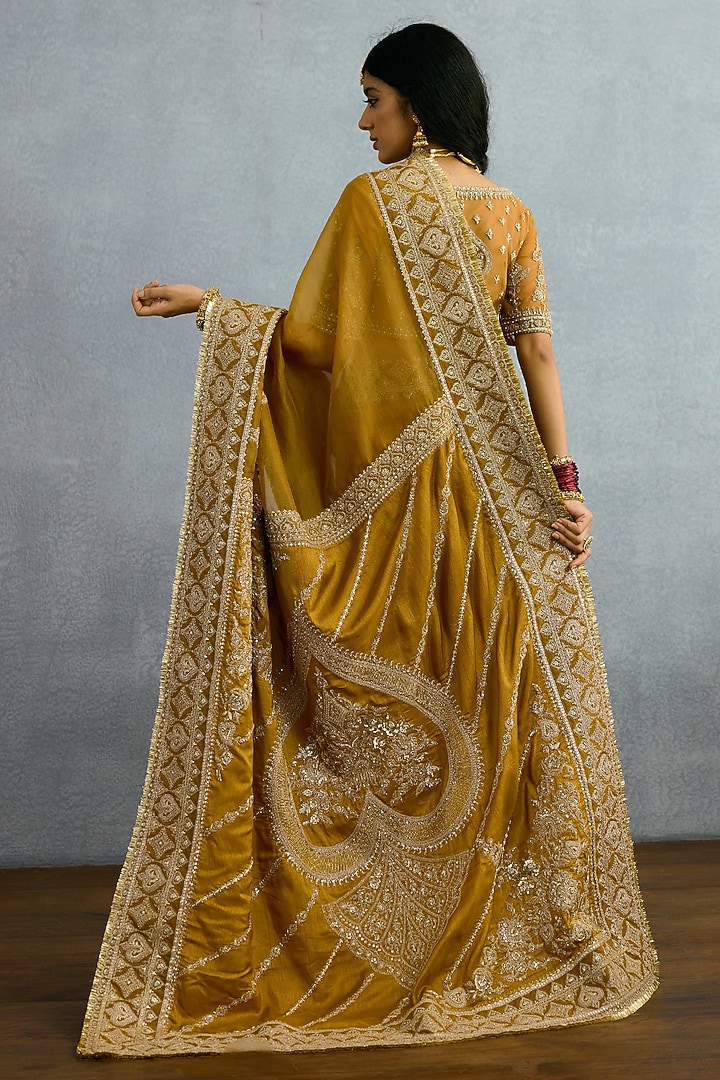 Ochre Butterfly Net & Organza Embroidered Reception Saree by Torani at Pernia's Pop Up Shop