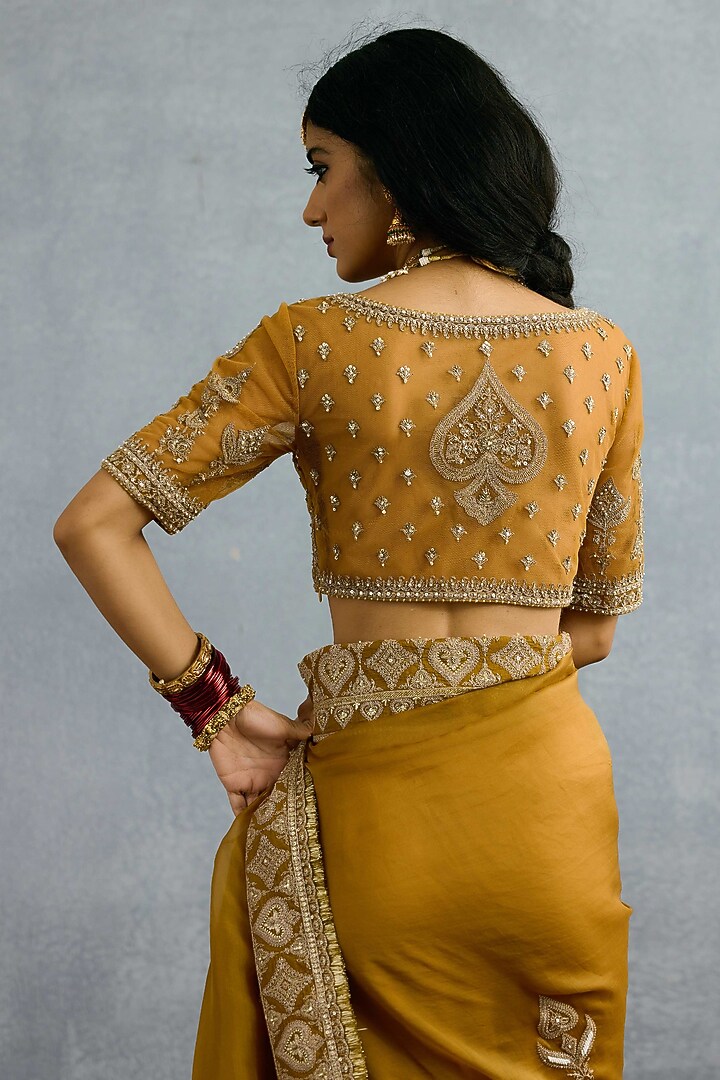 Ochre Butterfly Net & Organza Embroidered Reception Saree by Torani at Pernia's Pop Up Shop