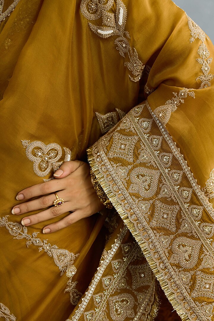 Ochre Butterfly Net & Organza Embroidered Reception Saree by Torani at Pernia's Pop Up Shop