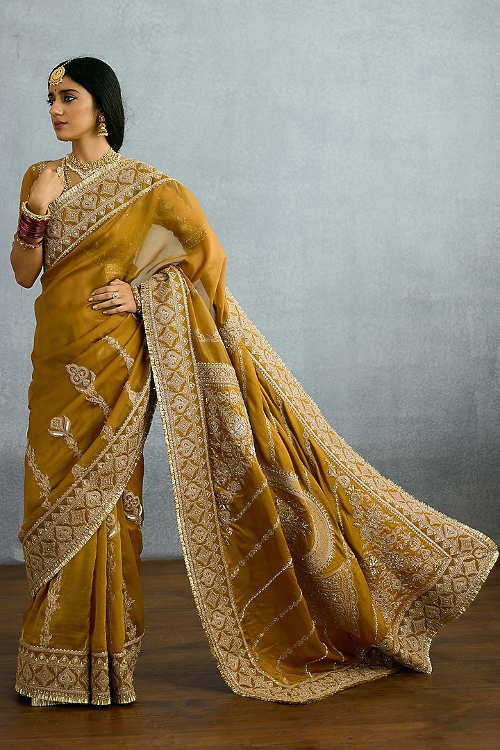 Ochre Butterfly Net & Organza Embroidered Reception Saree by Torani at Pernia's Pop Up Shop