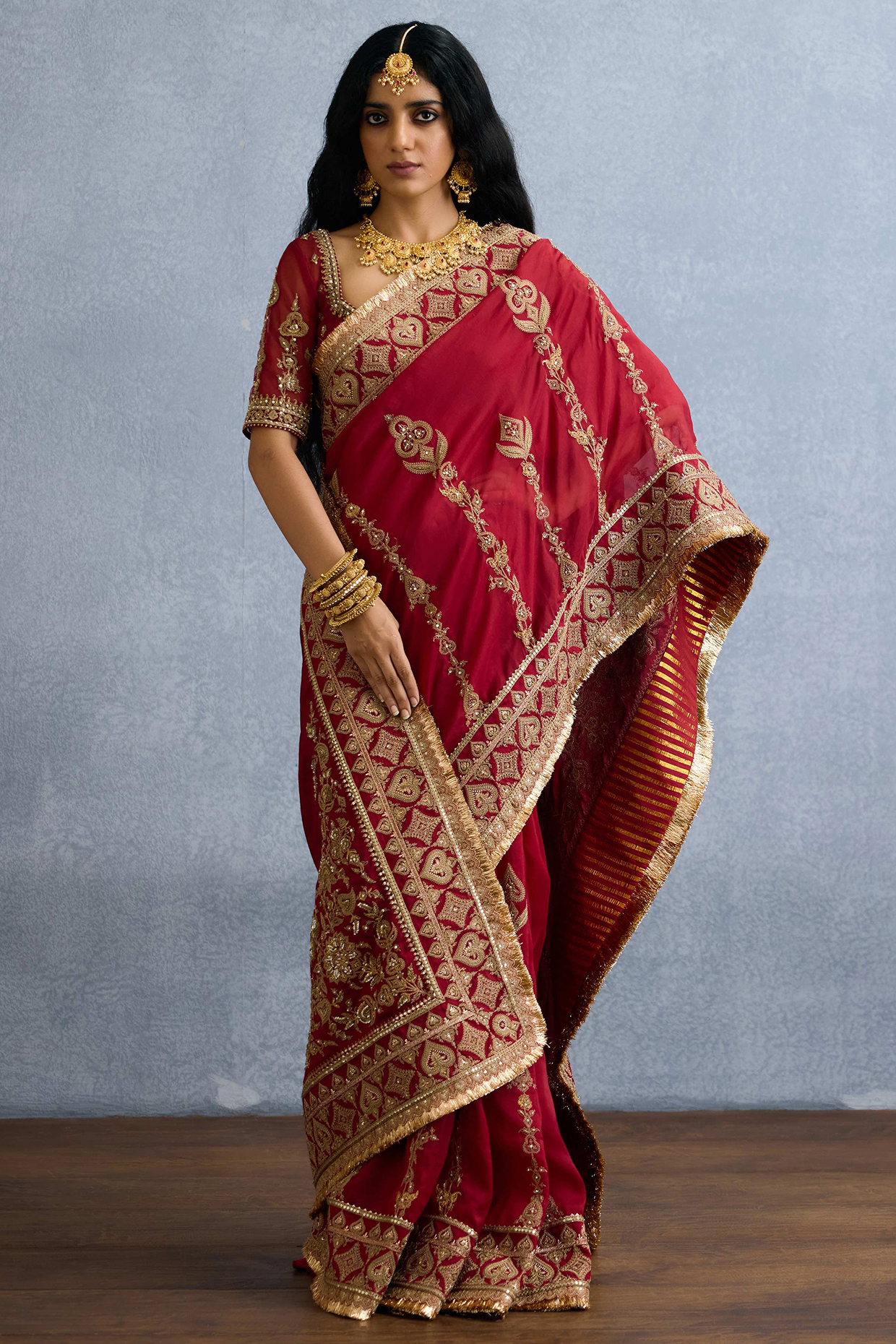 Red Butterfly Net & Organza Embroidered Reception Saree by Torani at Pernia's Pop Up Shop