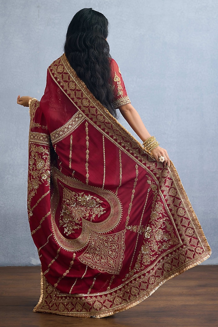 Red Butterfly Net & Organza Embroidered Reception Saree by Torani at Pernia's Pop Up Shop