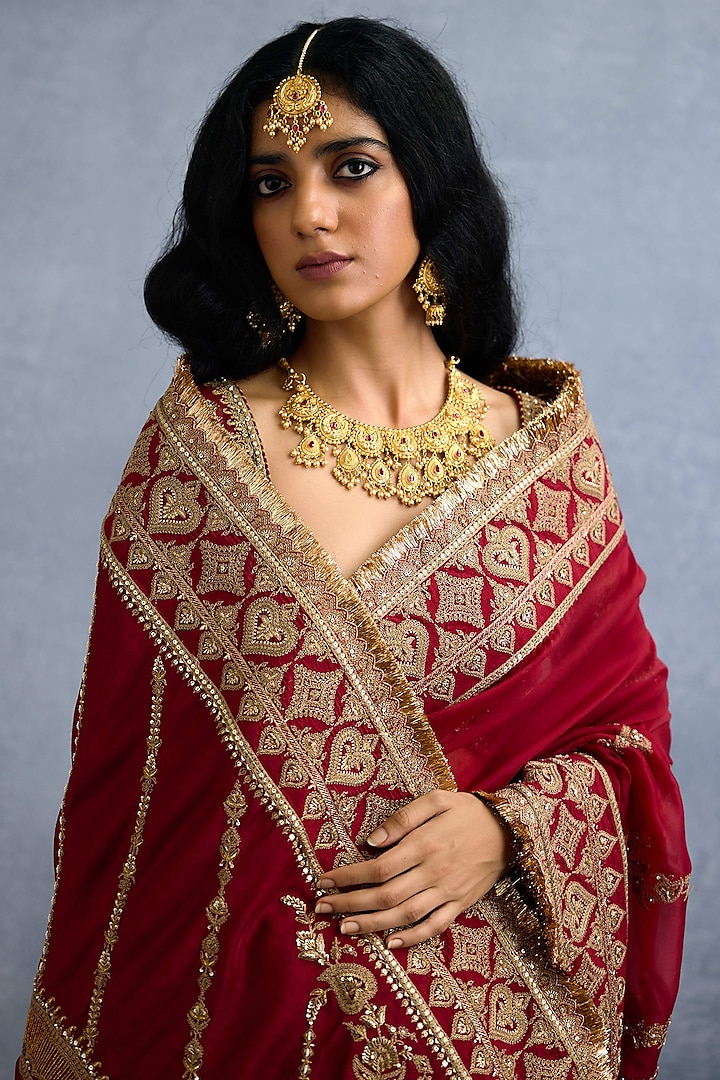 Red Butterfly Net & Organza Embroidered Reception Saree by Torani at Pernia's Pop Up Shop