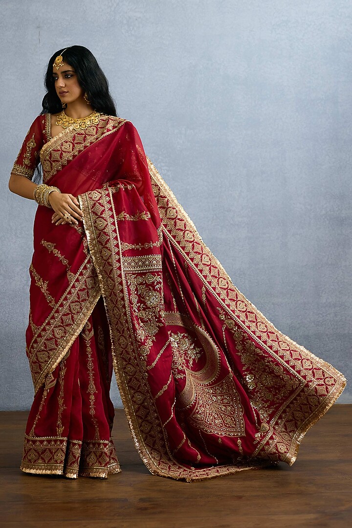 Red Butterfly Net & Organza Embroidered Reception Saree by Torani at Pernia's Pop Up Shop