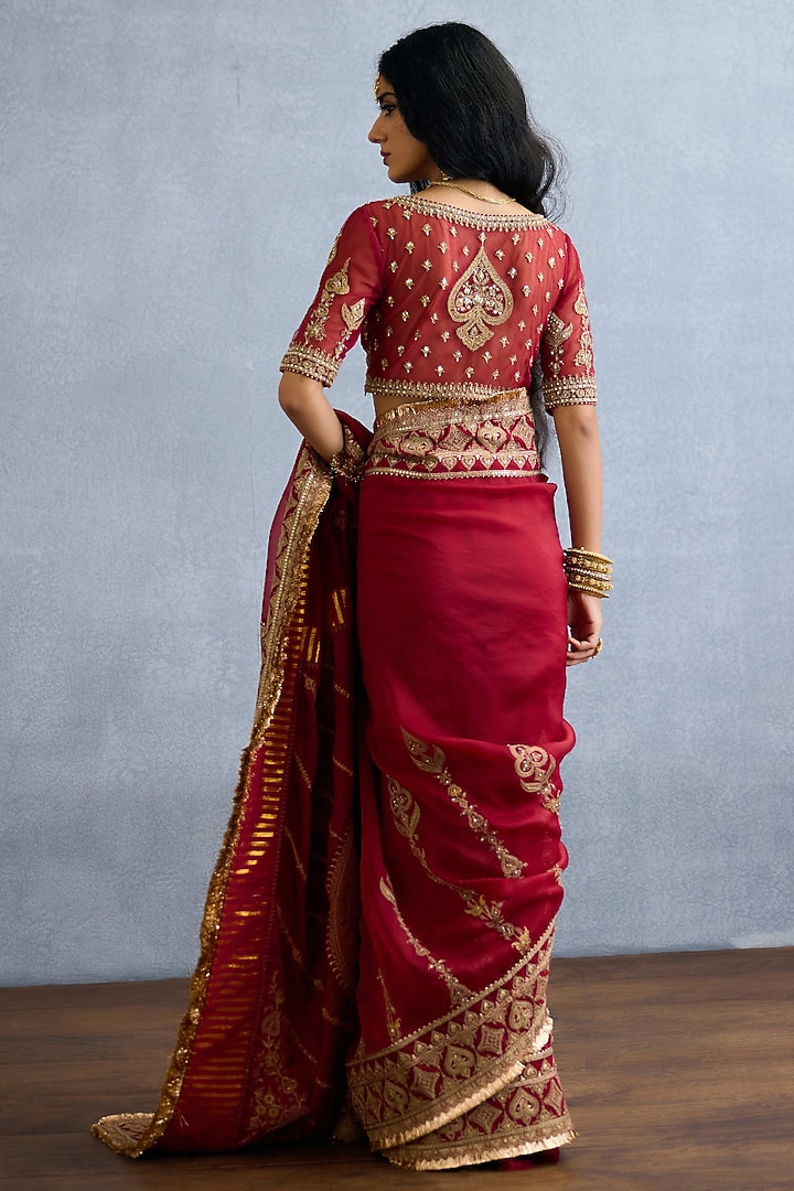 Red Butterfly Net & Organza Embroidered Reception Saree by Torani at Pernia's Pop Up Shop
