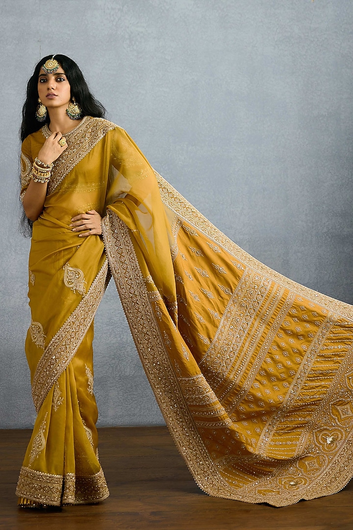 Ochre Jeni Silk & Organza Embroidered Reception Saree by Torani at Pernia's Pop Up Shop