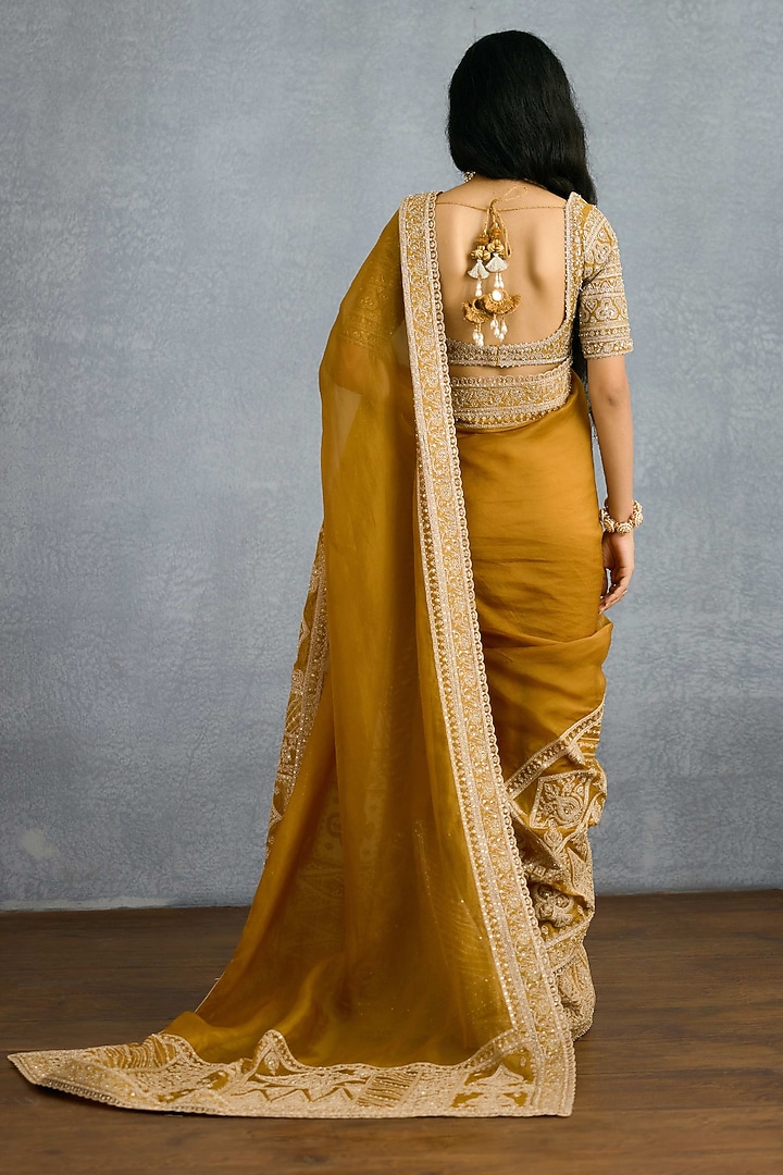 Ochre Jeni Silk & Organza Embroidered Reception Saree by Torani at Pernia's Pop Up Shop