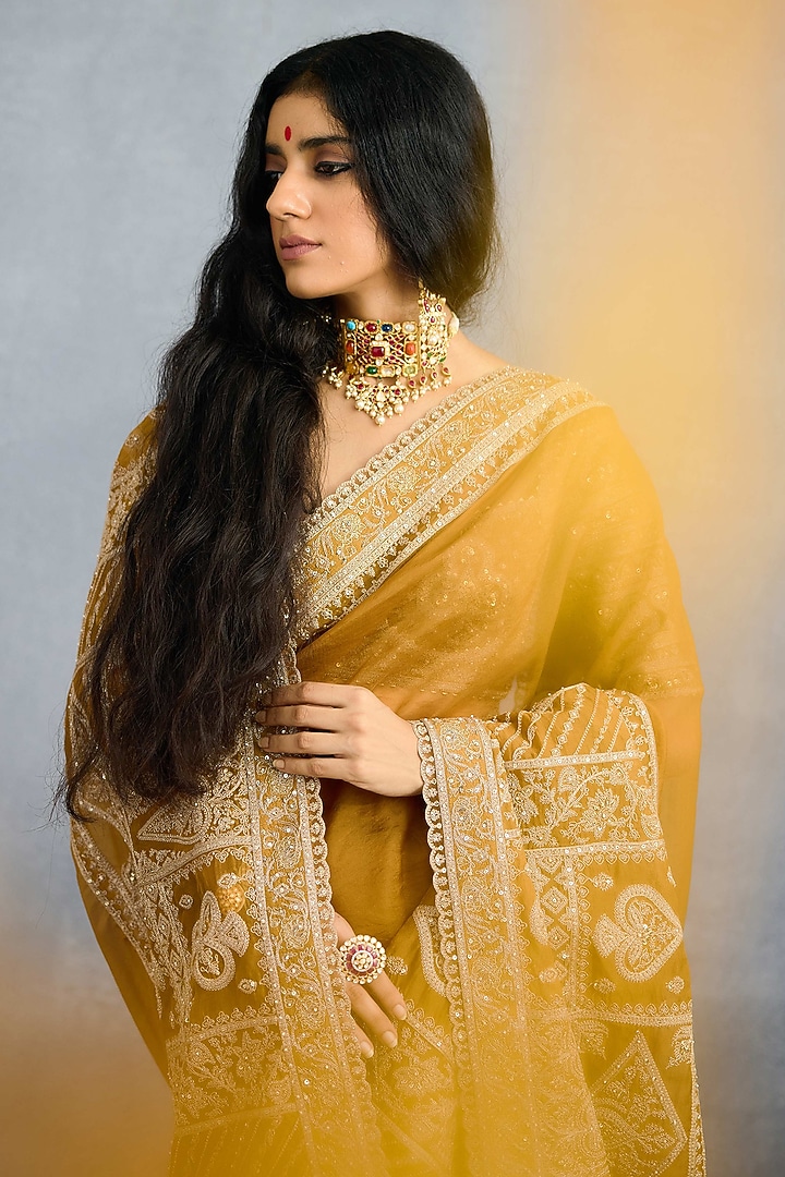 Ochre Jeni Silk & Organza Embroidered Reception Saree by Torani at Pernia's Pop Up Shop