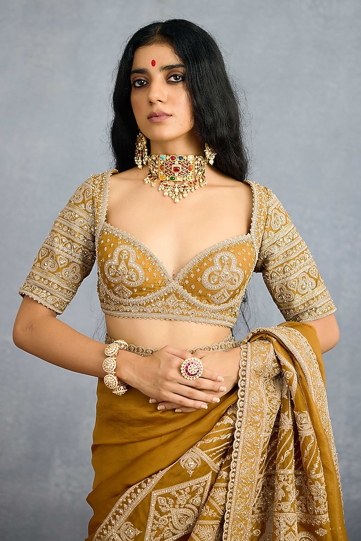 Ochre Jeni Silk & Organza Embroidered Reception Saree by Torani at Pernia's Pop Up Shop