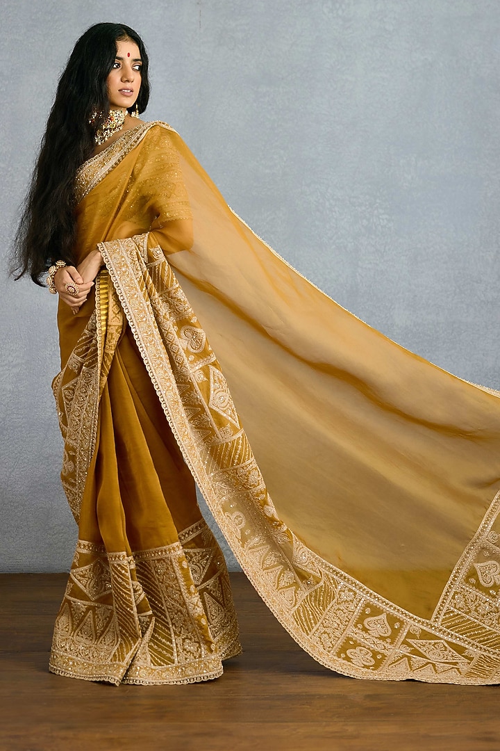Ochre Jeni Silk & Organza Embroidered Reception Saree by Torani at Pernia's Pop Up Shop