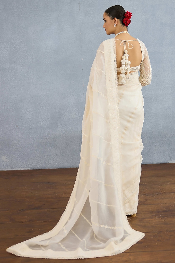 Ivory Butterfly Net & Organza Embroidered Reception Saree by Torani at Pernia's Pop Up Shop