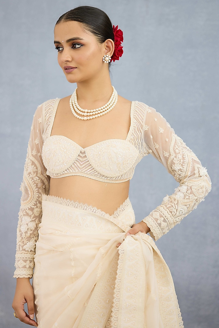 Ivory Butterfly Net & Organza Embroidered Reception Saree by Torani at Pernia's Pop Up Shop