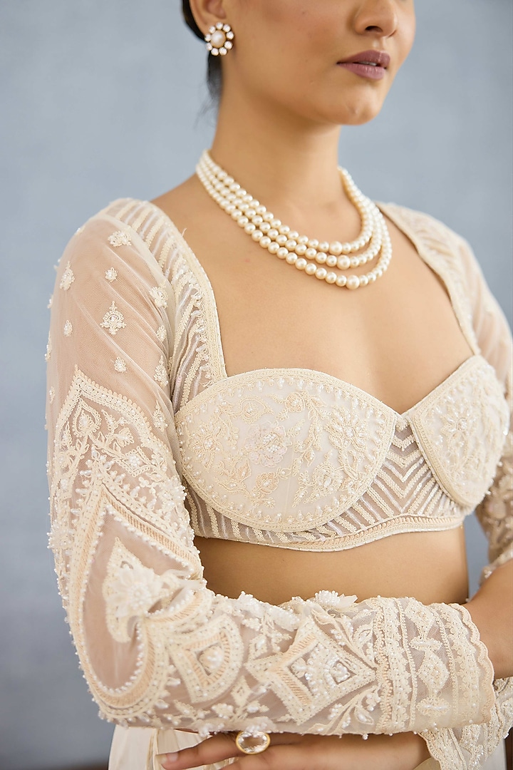 Ivory Butterfly Net & Organza Embroidered Reception Saree by Torani at Pernia's Pop Up Shop