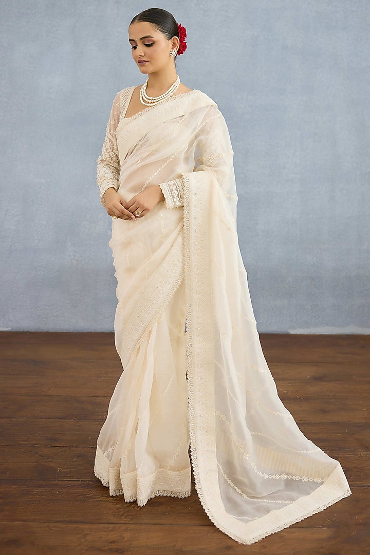 Ivory Butterfly Net & Organza Embroidered Reception Saree by Torani at Pernia's Pop Up Shop
