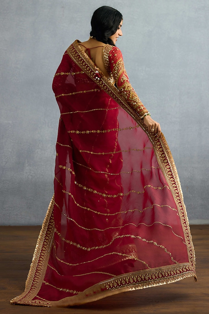 Red Butterfly Net & Organza Embroidered Reception Saree by Torani at Pernia's Pop Up Shop