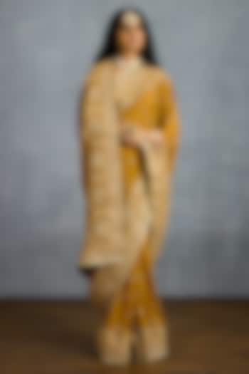 Ochre Jeni Silk & Georgette Embroidered Reception Saree by Torani at Pernia's Pop Up Shop