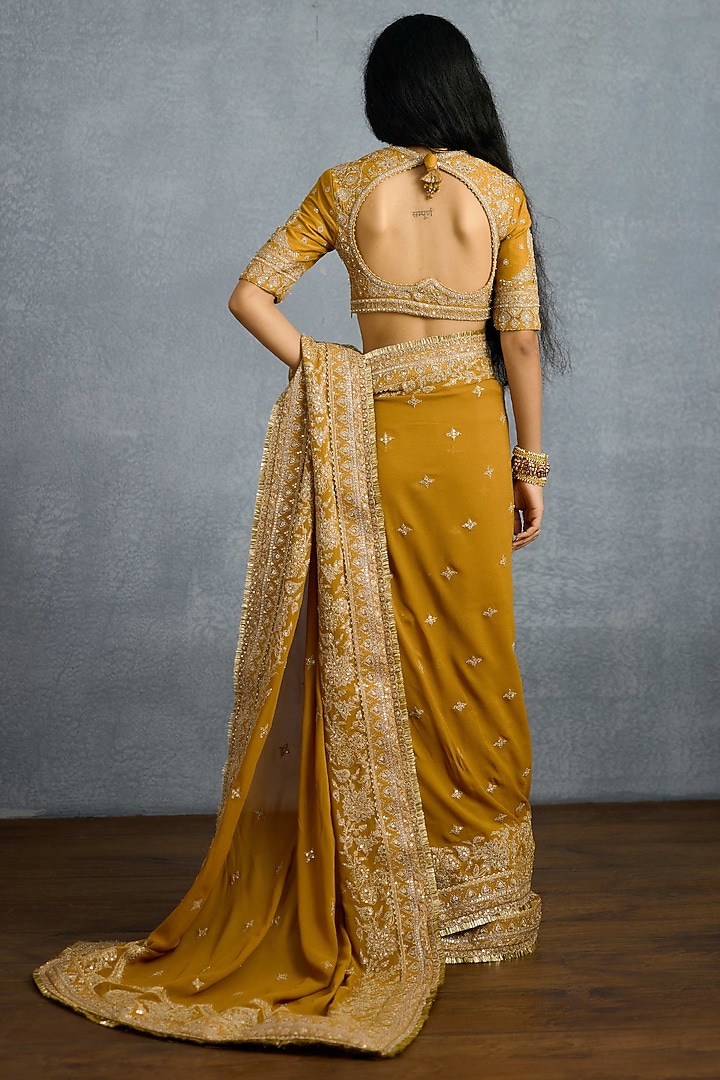 Ochre Jeni Silk & Georgette Embroidered Reception Saree by Torani at Pernia's Pop Up Shop
