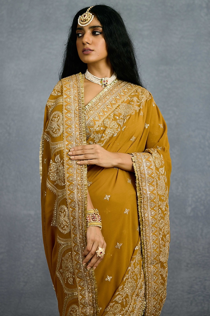 Ochre Jeni Silk & Georgette Embroidered Reception Saree by Torani at Pernia's Pop Up Shop