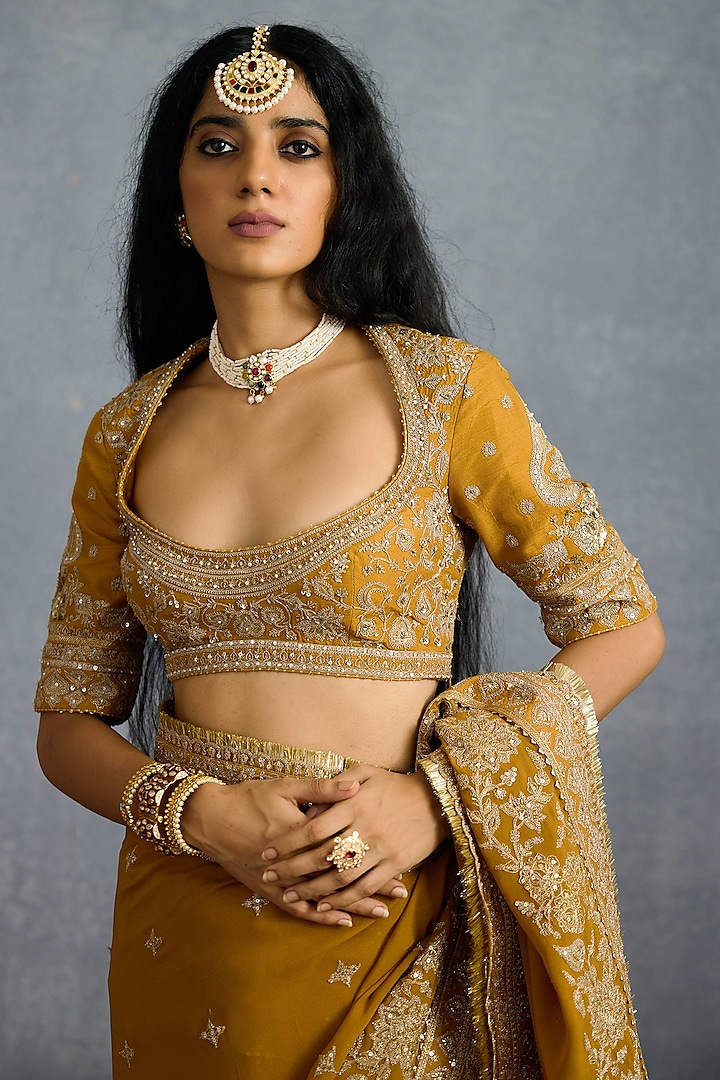 Ochre Jeni Silk & Georgette Embroidered Reception Saree by Torani at Pernia's Pop Up Shop