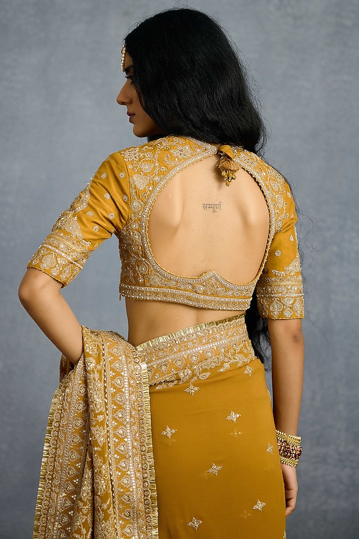 Ochre Jeni Silk & Georgette Embroidered Reception Saree by Torani at Pernia's Pop Up Shop